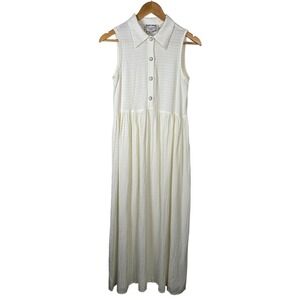 Dressing Clio Vintage Maxi‎ Dress Sleeveless Collared Acetate Rayon Cream Small